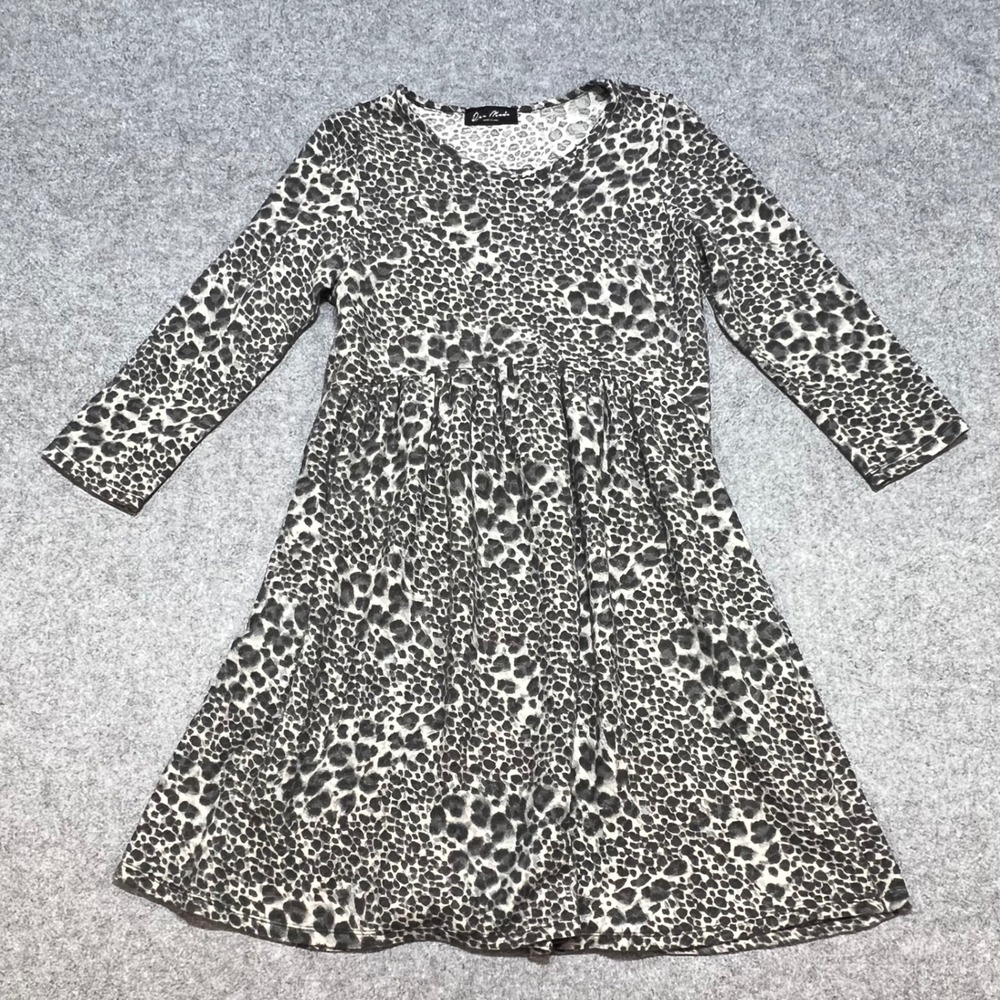 Joe & Nicole Leopard Print Babydoll Dress Grey Black 3/4 Sleeve Small